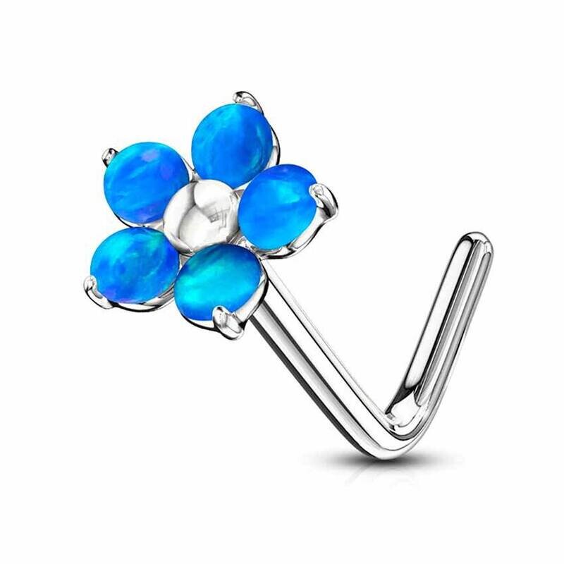 Nasenstecker gebogen mit Opal Blume blau