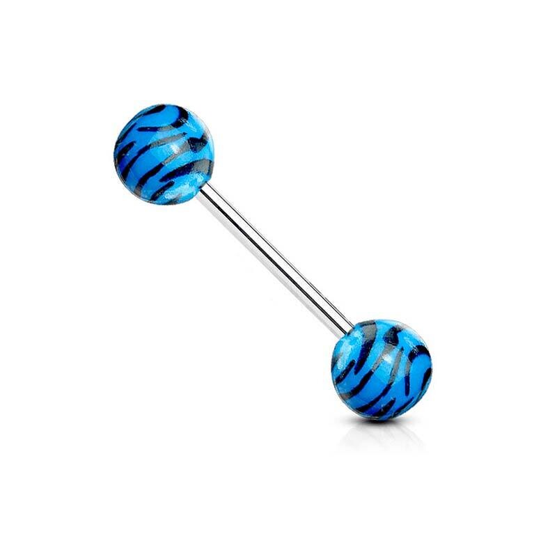 Zungenpiercing aus Acryl Tiger-Muster blau