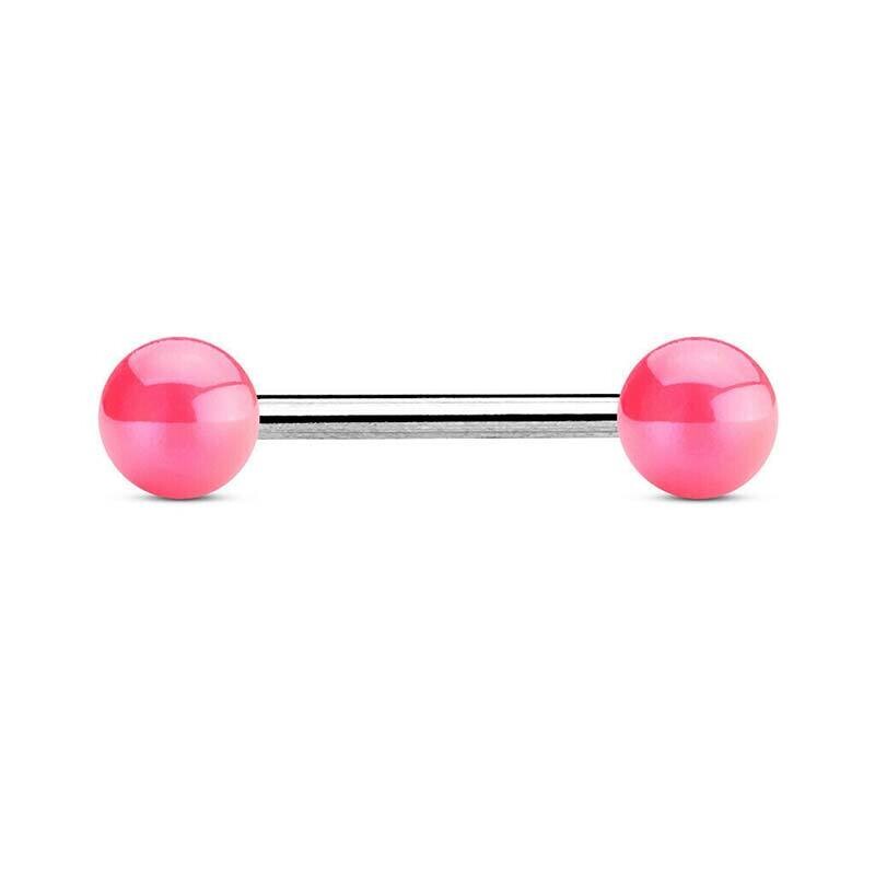 Zungenpiercing mit metallbeschichteten Kugeln pink