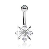 Bauchnabelpiercing Blume mit Kristallkugel silber