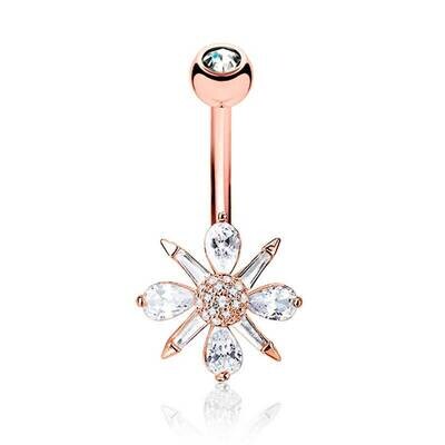 Bauchnabelpiercing Blume mit Kristallkugel rosegold