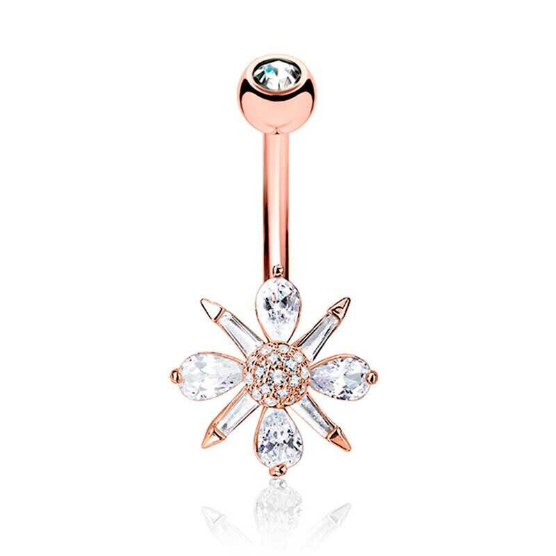 Bauchnabelpiercing Blume mit Kristallkugel rosegold