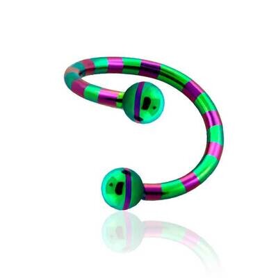 Spirale Piercing mit Kugeln grün-violett