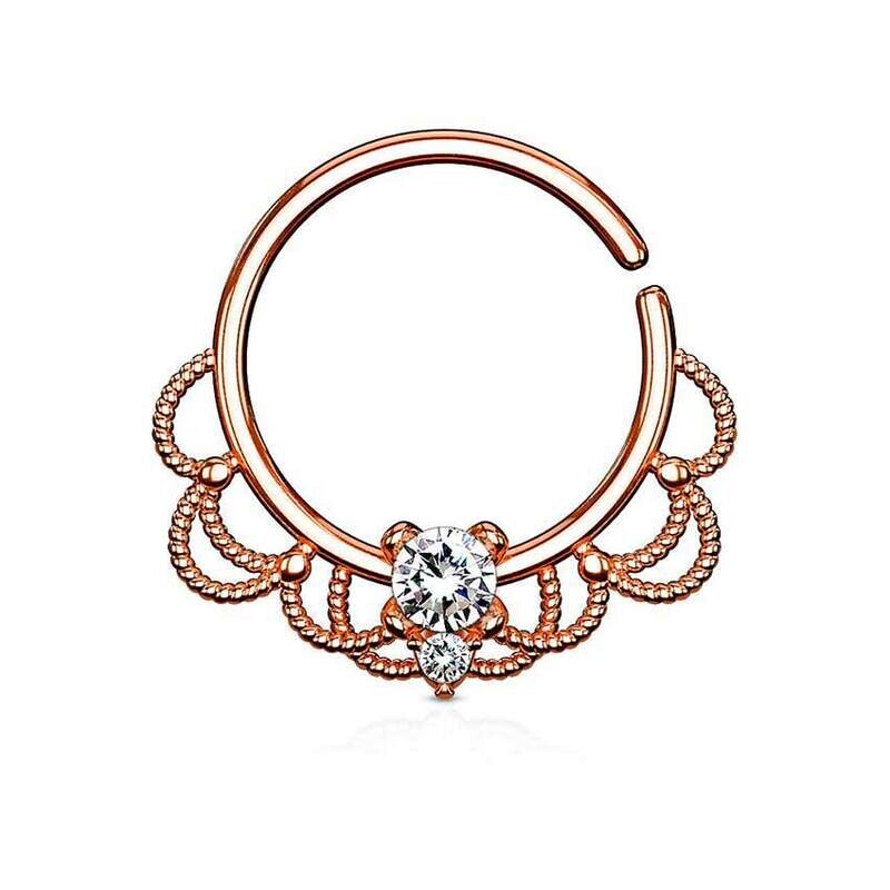 Septum Ring mit filigran und Kristall rosegold-weiss