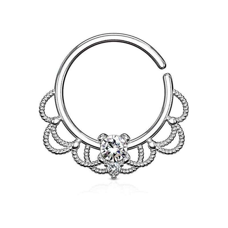 Septum Ring mit filigran und Kristall silber-weiss
