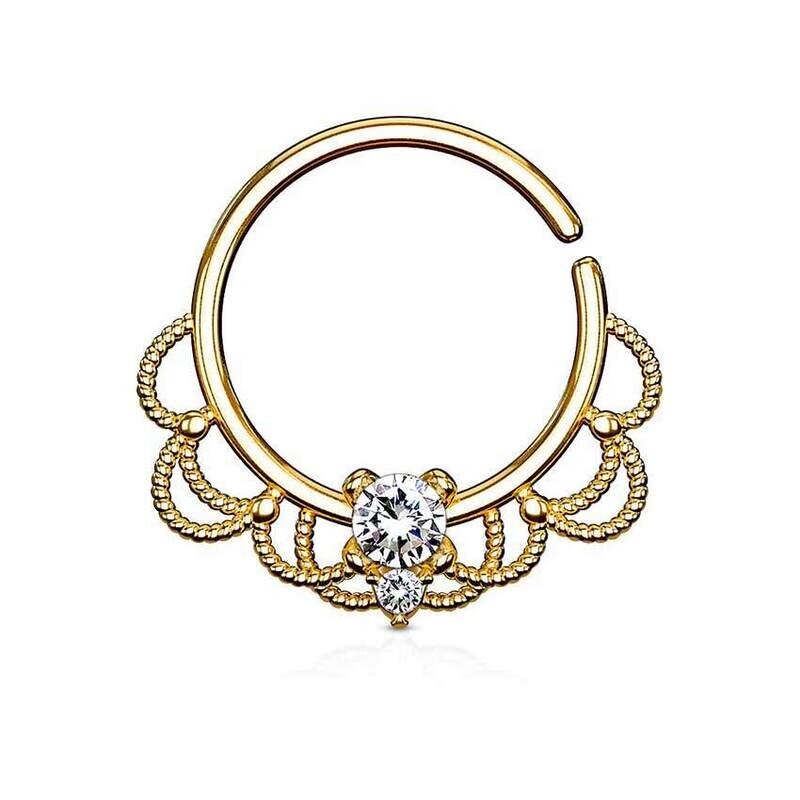 Septum Ring mit filigran und Kristall vergoldet-weiss