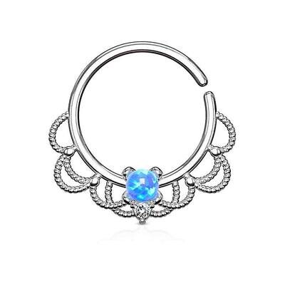 Septum Ring mit filigran und Opal silber-blau