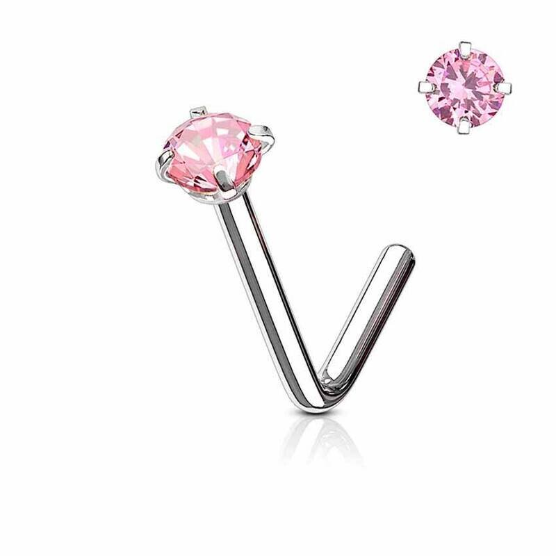 Nasenstecker mit gefasstem abgerundetem Kristall pink
