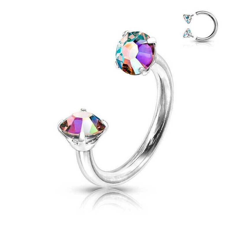 Circular Barbell mit zwei Kristallkugeln Aurora Borealis