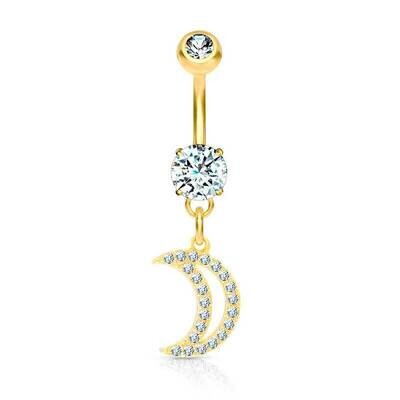 Piercing au nombril avec pendentif lune en cristal doré