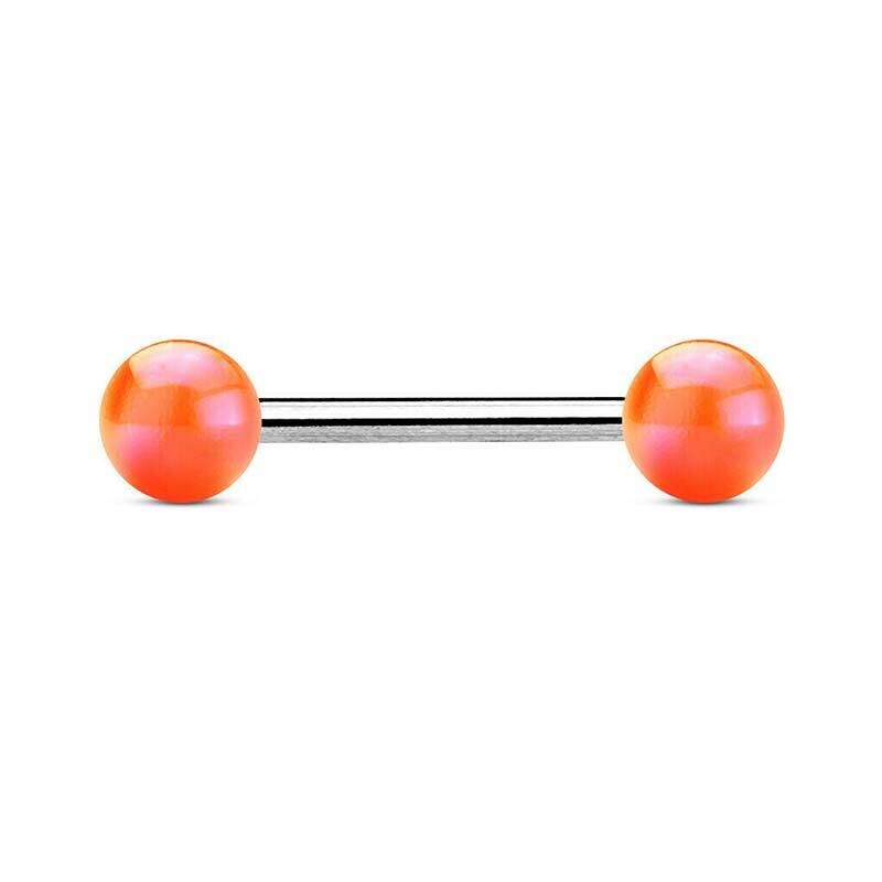 Zungenpiercing mit metallbeschichteten Kugeln orange