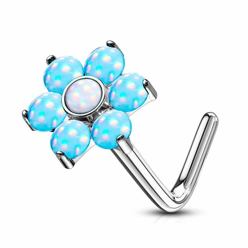 Nasenstecker Blume mit Epoxy Steine hellblau