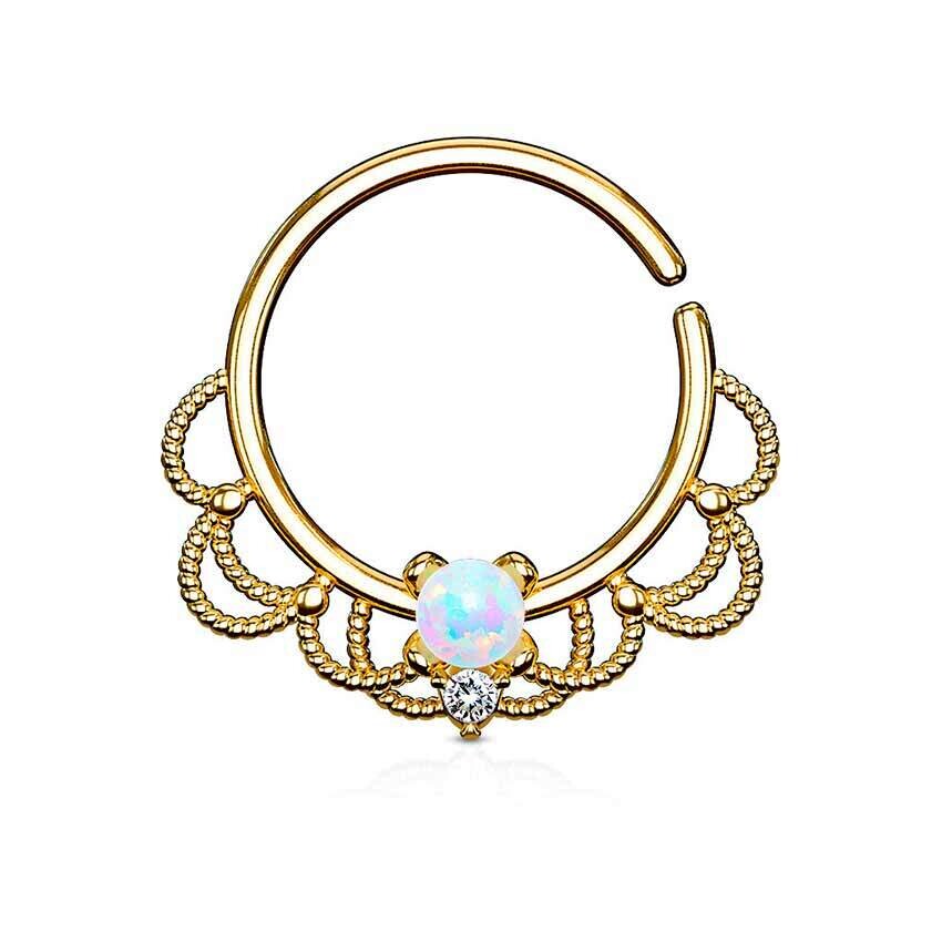 Septum Ring mit filigran und Opal vergoldet-Aurora-Borealis