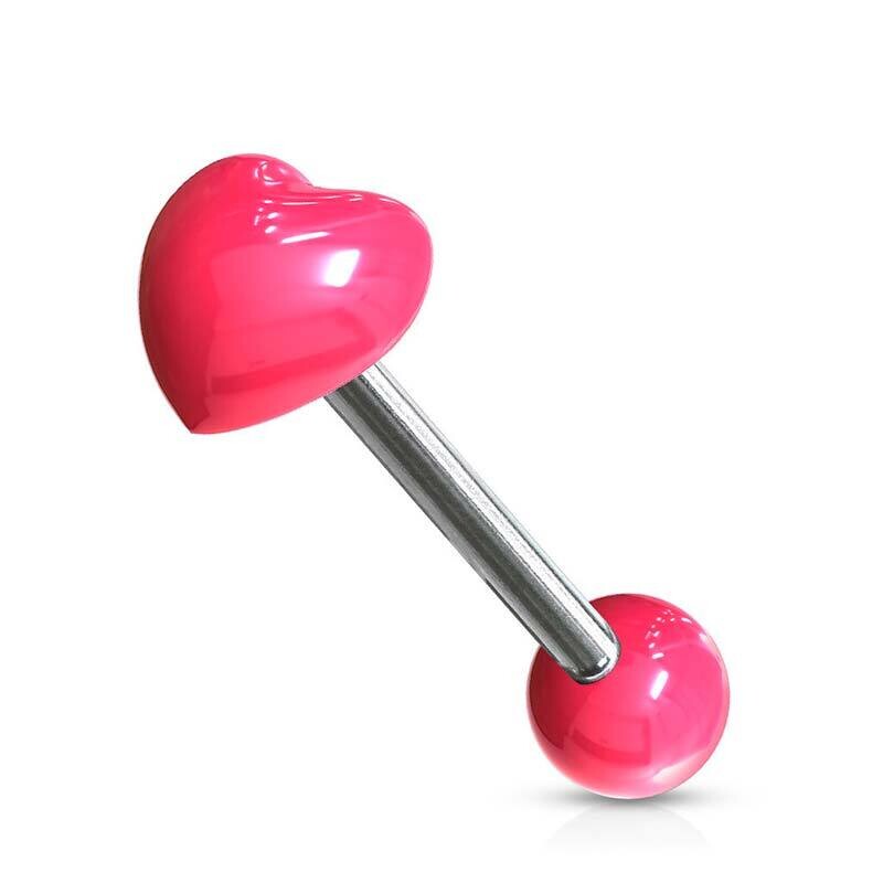 Zungenpiercing aus Chirurgenstahl 316L und Acryl mit Herz pink