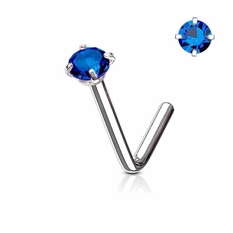 Nasenstecker mit gefasstem abgerundetem Kristall blau