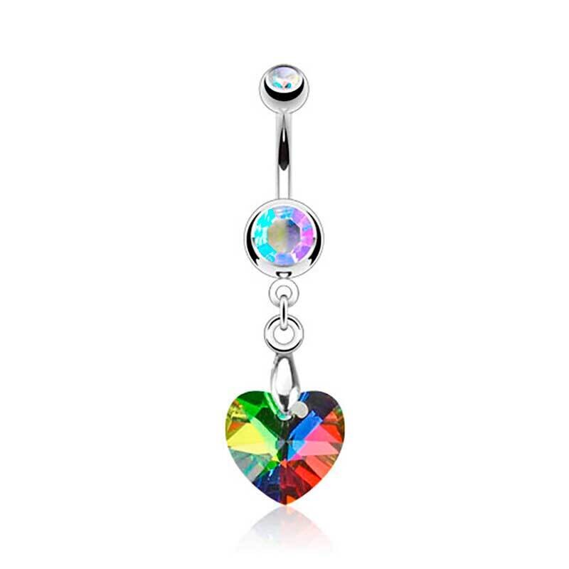 Bauchnabelpiercing mit Anhänger Kristallherz farbig