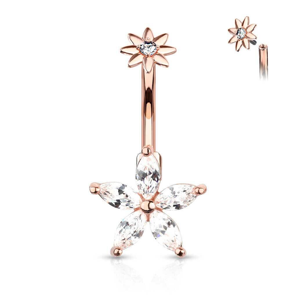 Bauchnabelpiercing doppel Kristallblume fünf Blütenblätter rosegold