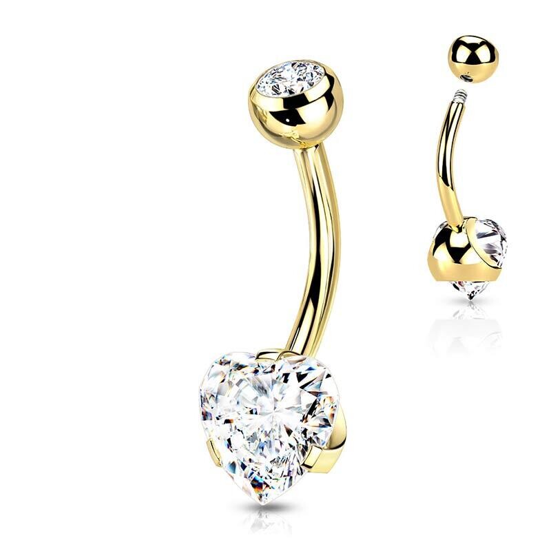 Bauchnabelpiercing Herz aus Zirkonia vergoldet