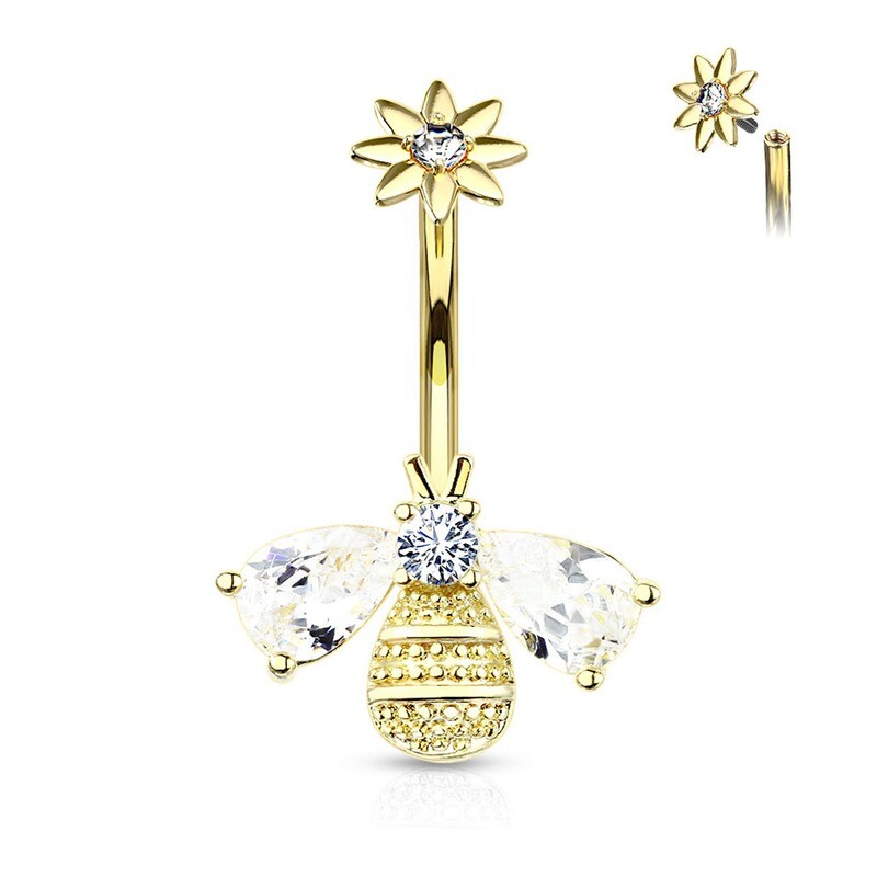 Bauchnabelpiercing Kristall Biene vergoldet