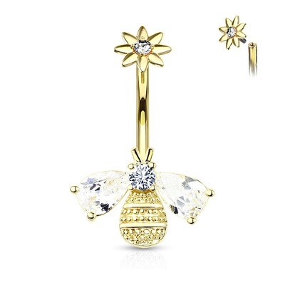 Bauchnabelpiercing Kristall Biene vergoldet