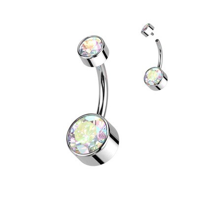 Bauchnabelpiercing aus Titan mit Swarovski Kristallen Aurora Borealis