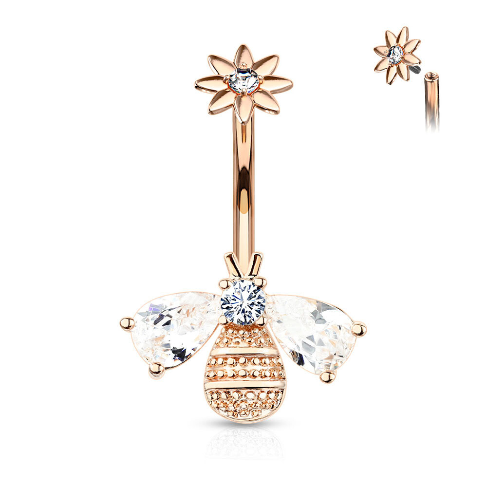 Bauchnabelpiercing Kristall Biene rosegold
