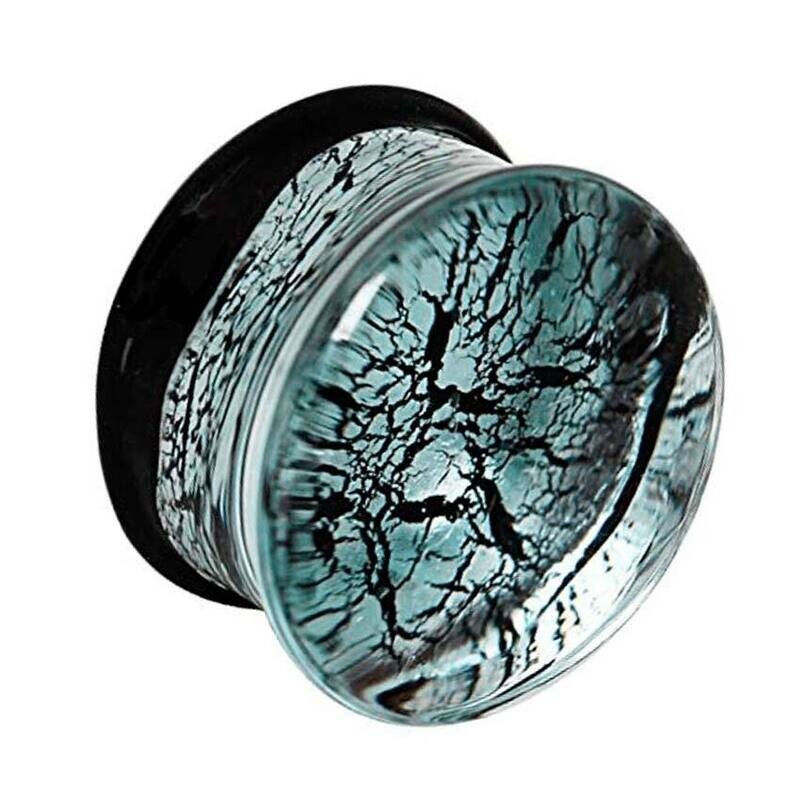 Flared Plug aus Glas silber-schwarz