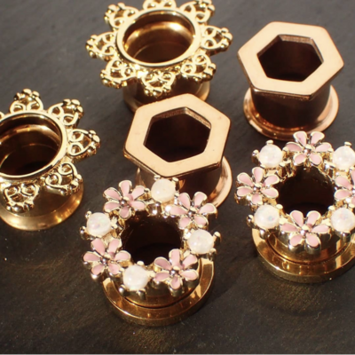 Flesh Tunnel Filigranen Tribal Herzen 14k Gold