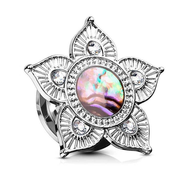 Flesh Plug Tribal Blume mit Abalone Shell