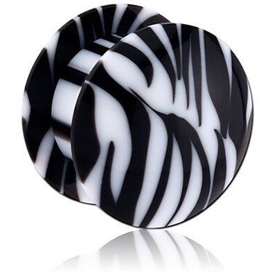 Plug aus Acryl mit Gewinde Zebra-Muster weiss