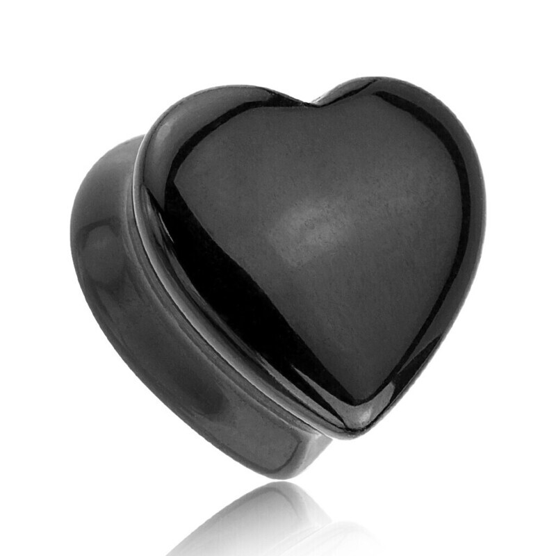 Plug aus schwarzem Onyx Stein herzförmig