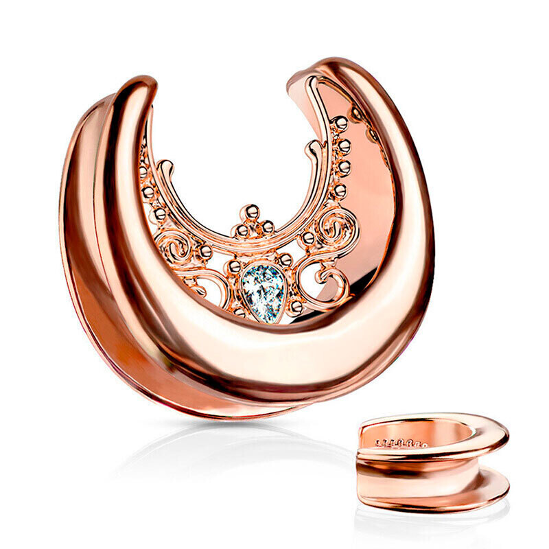 Sattel Flesh Tunnel Filigran und Kristall rosegold