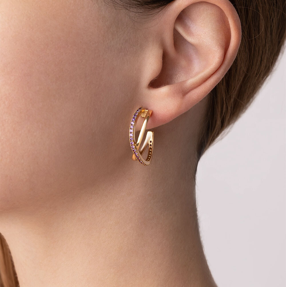 Ohrringe aus 18K Gold im Kreuz-Stil Lila