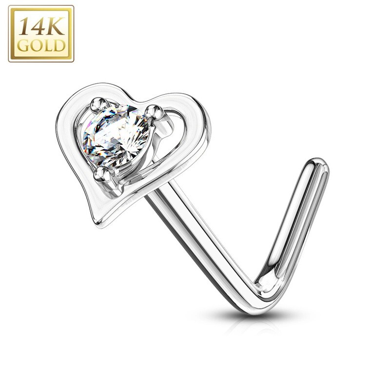 Nasenstecker mit Herz aus 14k Weissgold