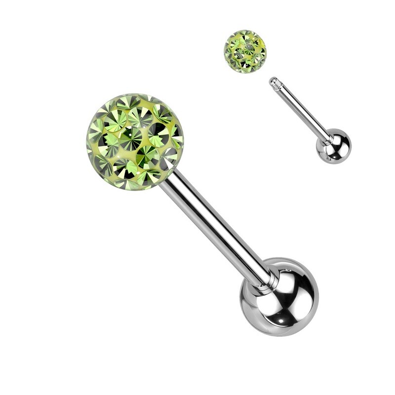 Zungenpiercing aus Chirurgenstahl 316L mit Epoxy Schutzschicht grün