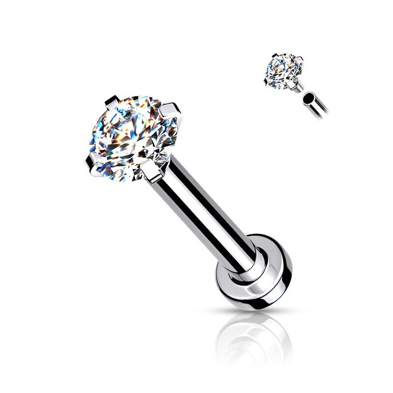 Labret mit gefasstem rundem Kristall weiss