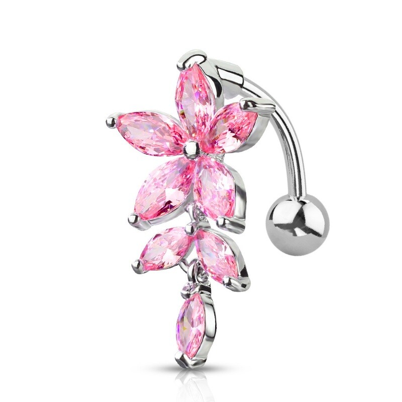 Umgedrehtes Bauchnabelpiercing Blumen Bouquet pink