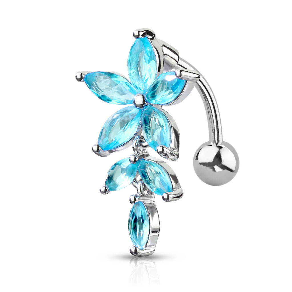 Umgedrehtes Bauchnabelpiercing Blumen Bouquet aqua