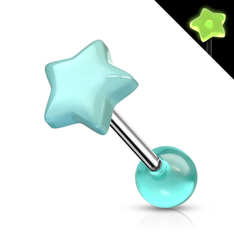 Zungenpiercing UV-reactive hellblau