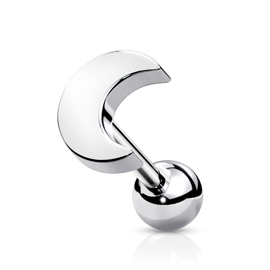 Helix oder Tragus Barbell mit Mond silber