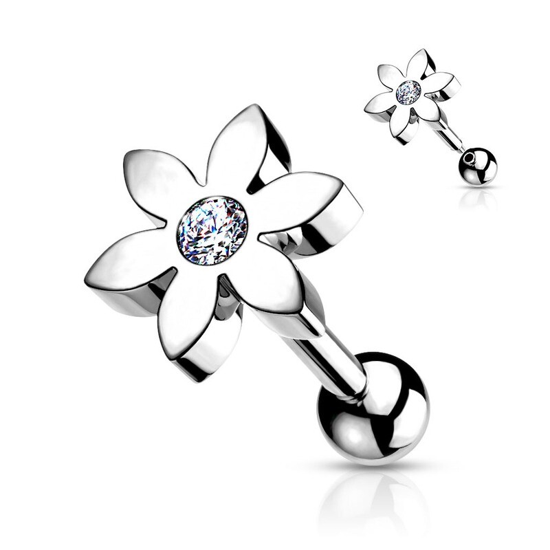 Helix oder Tragus Barbell mit Blume silber