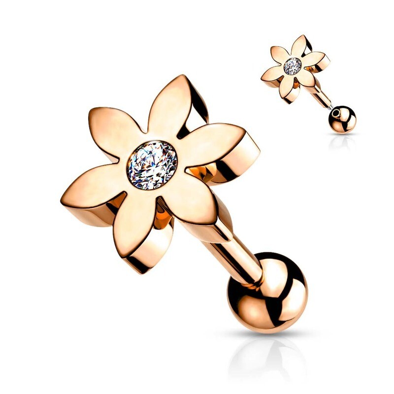 Helix oder Tragus Barbell mit Blume rosegold