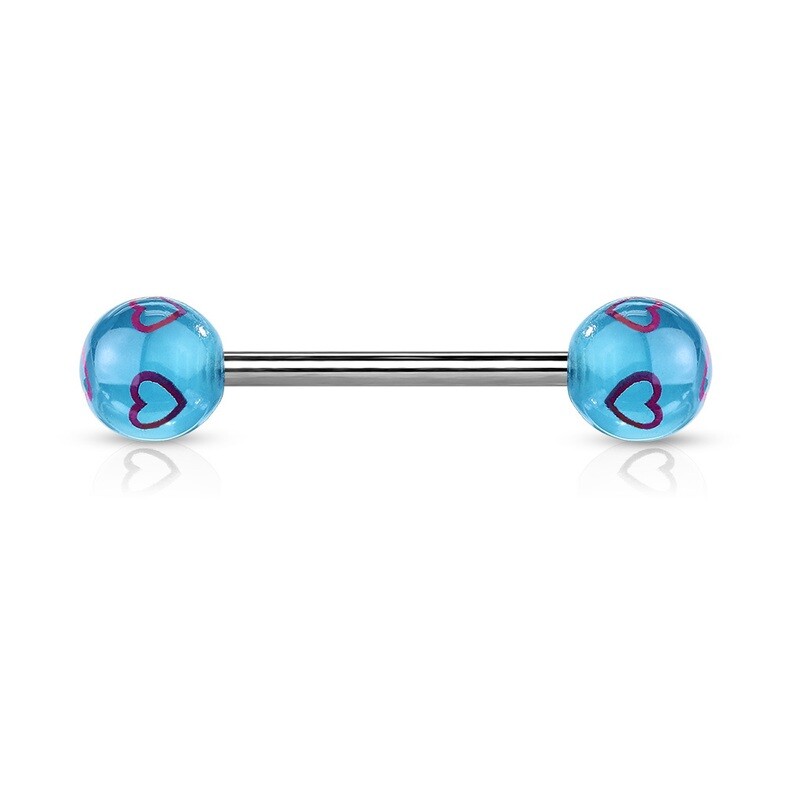 Zungenpiercing Kugeln mit Herzmotiv blau