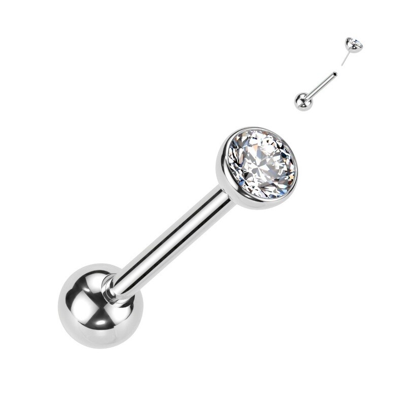 Zungenpiercing aus Titan Scheibe weiss