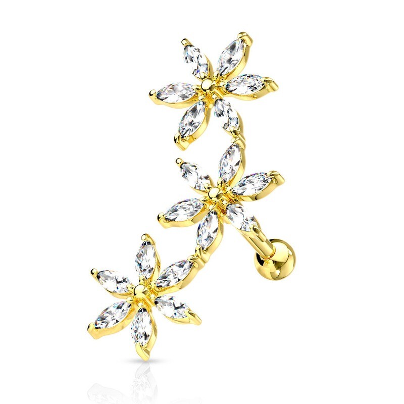 Helix Piercing mit drei Blumen vergoldet