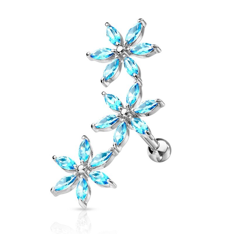 Helix Piercing mit drei Blumen aqua