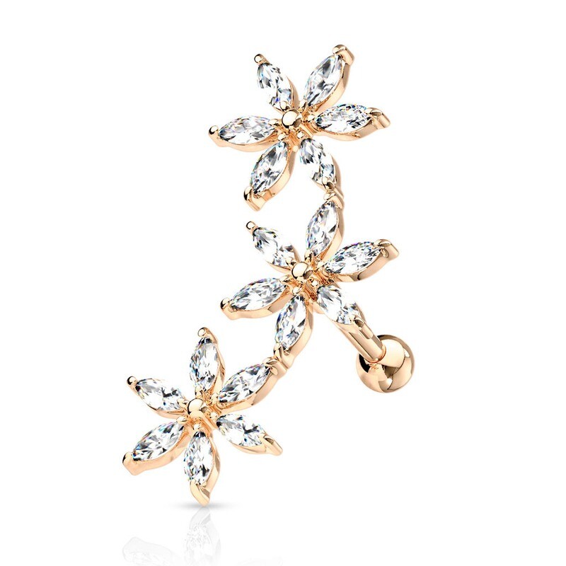 Helix Piercing mit drei Blumen rosegold