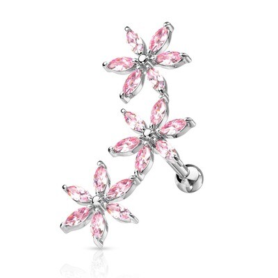 Helix Piercing mit drei Blumen pink