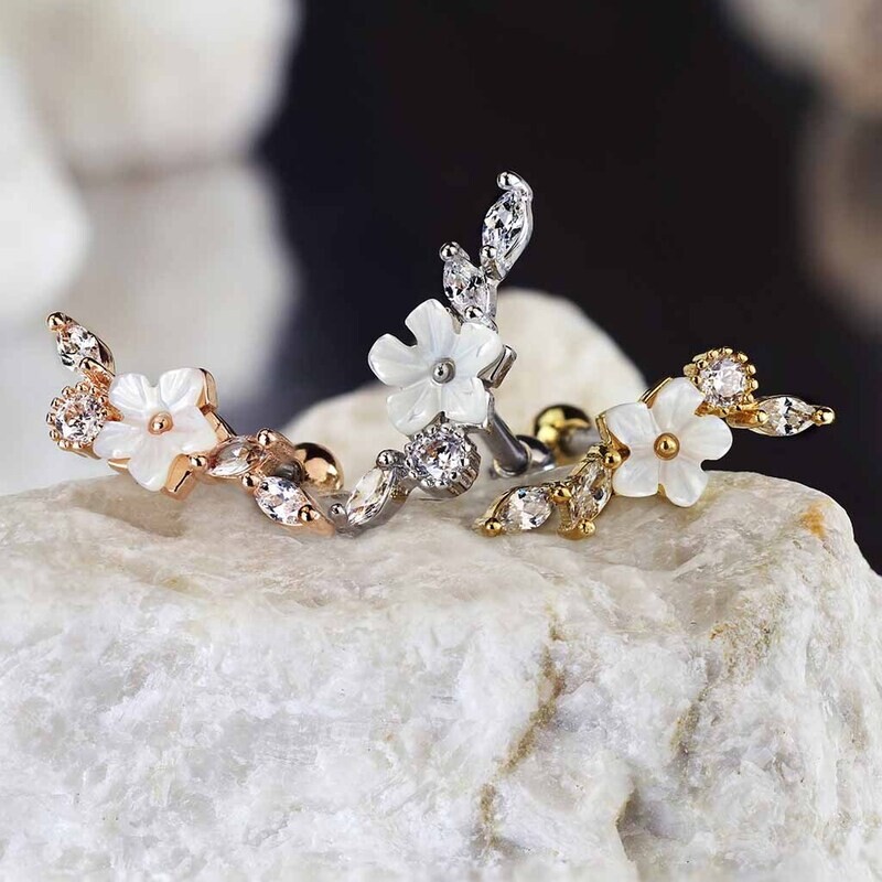 Helix Piercing Opal Steine Blume silber