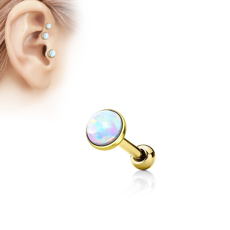 Barbell mit weissem Opal vergoldet